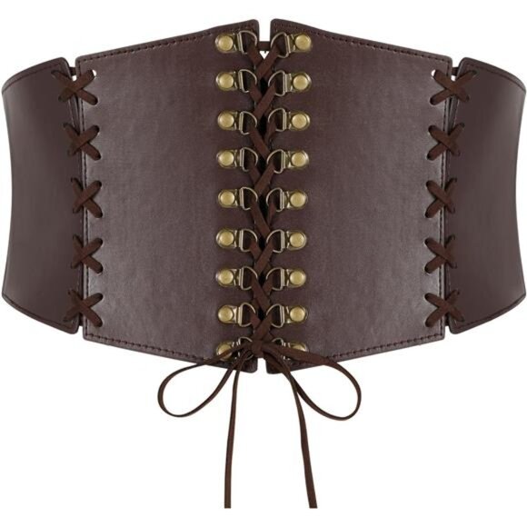 Women's Wide Corset Belt - Elastic Waist Lace-up Brown - Picture 1 of 5